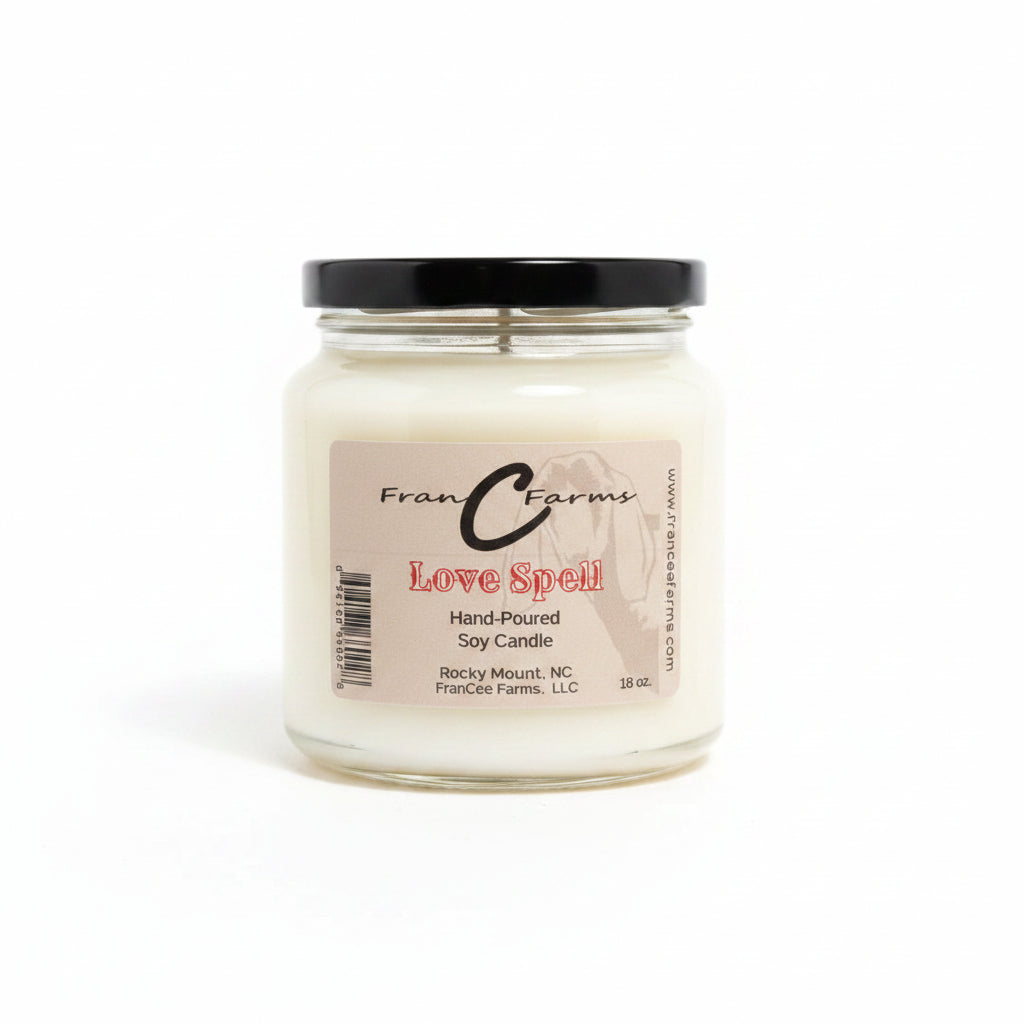 Love Spell Soy Candle - 18 oz. apothecary jar handcrafted by FranC Farms.