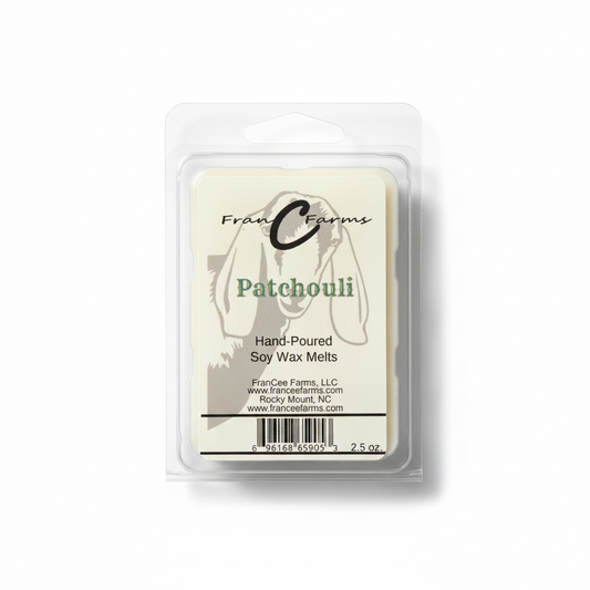 Patchouli Soy Wax Melts from FranCee Farms, hand-poured, 100% soy wax, long lasting fragrance.
