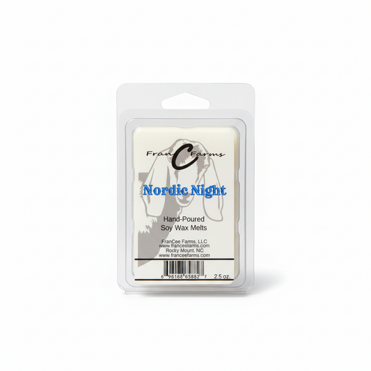 Nordic Night Soy Wax Melts packaging showing hand-poured wax melts with a winter-themed label.