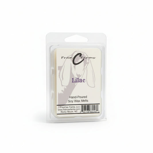 Lilac Soy Wax Melts package featuring hand-poured wax melts with a goat logo and a lilac scent.