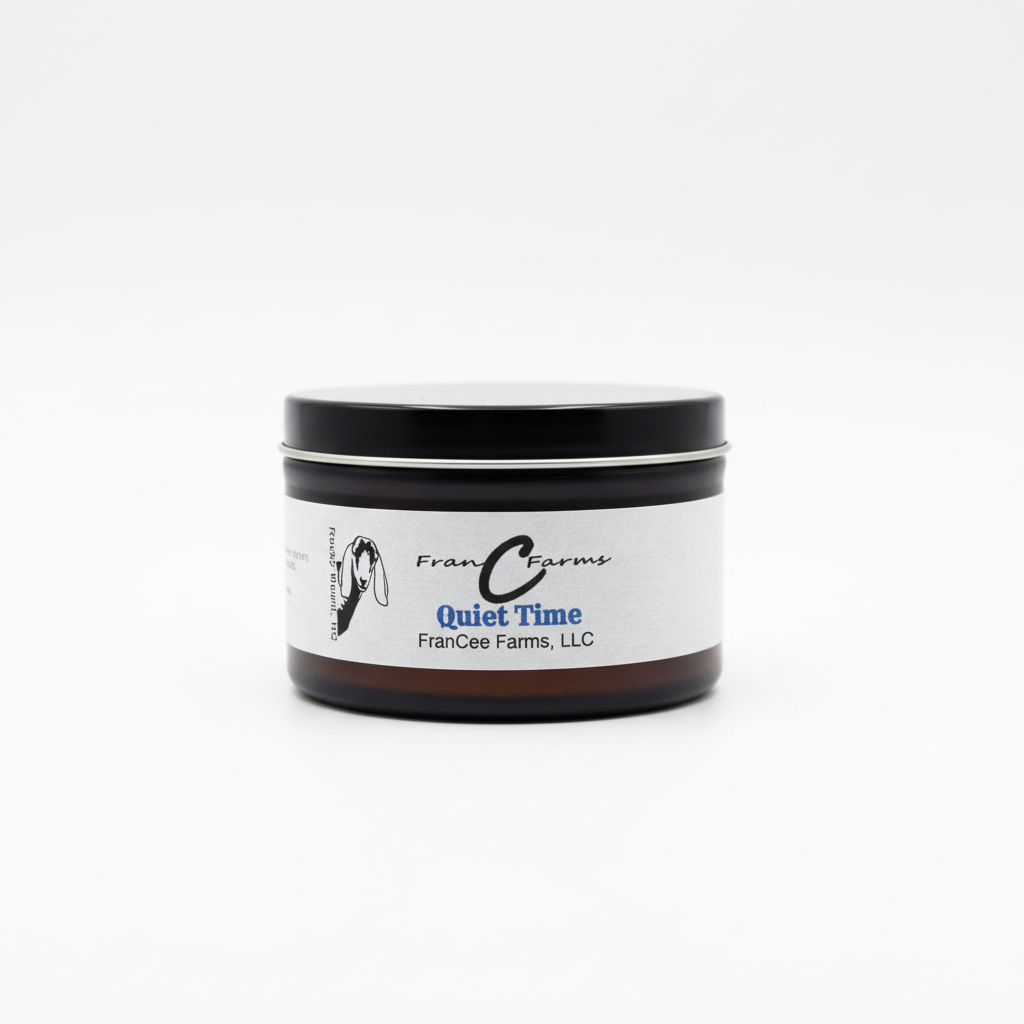 Quiet Time Soy Candle - 8 oz. tin from FranCee Farms, perfect for creating a relaxing atmosphere.