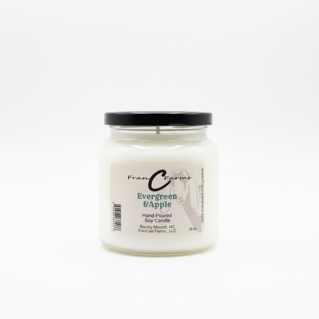 Evergreen & Apple Soy Candle - 18 oz. Apothecary jar, perfect for a fresh seasonal ambiance.