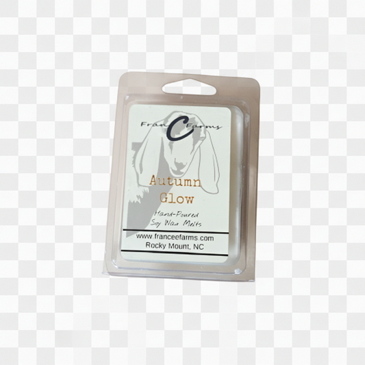 Autumn Glow Soy Wax Melts packaging showcasing the inviting fall fragrance in a convenient clamshell design.