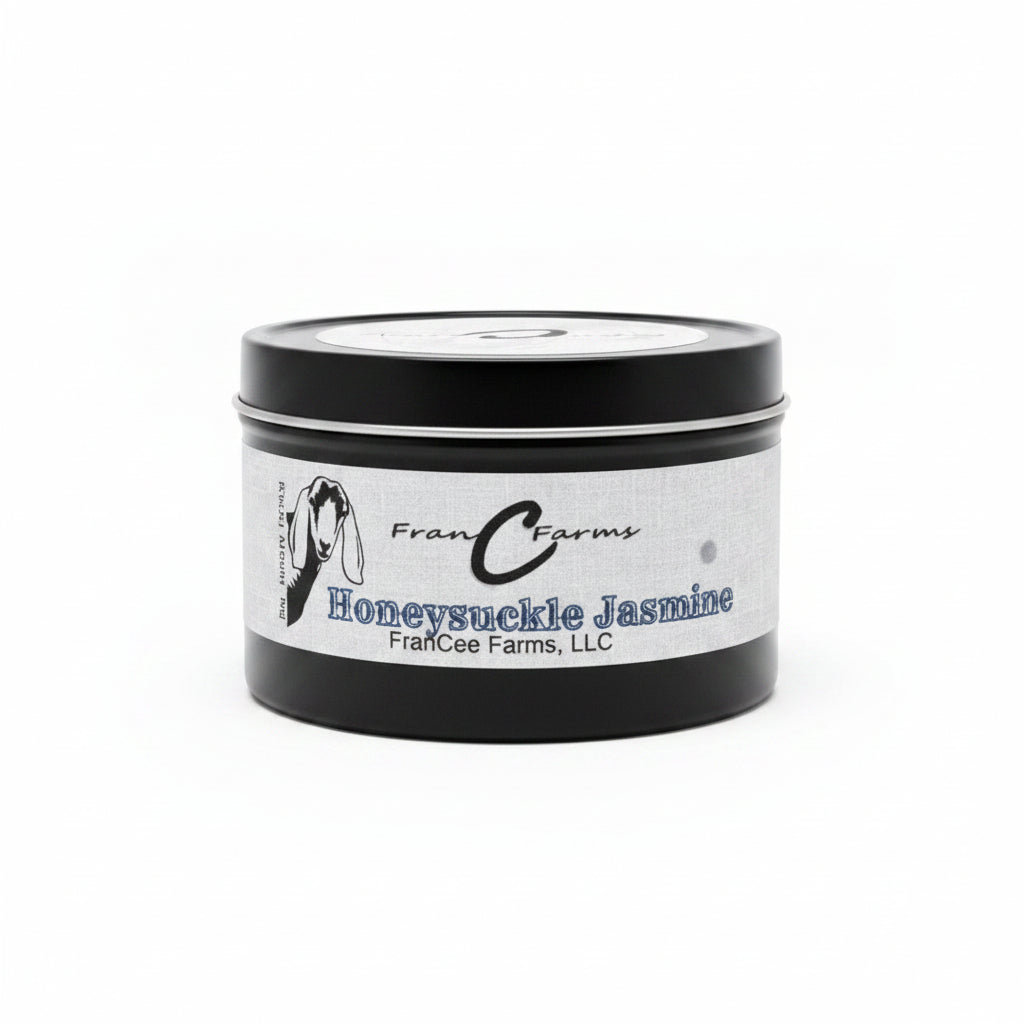 Honeysuckle Jasmine Soy Candle - 8 oz. Tin from FranCee Farms, featuring floral and sweet aromas.