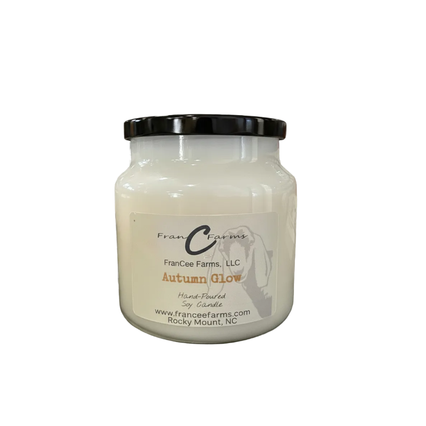 Autumn Glow Soy Candle in an apothecary jar, hand-poured for a cozy fall atmosphere.
