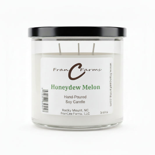 Honeydew Melon Soy Candle - 20 oz. 3 Wick, hand-poured by FranC Farms, featuring a fresh honeydew scent.