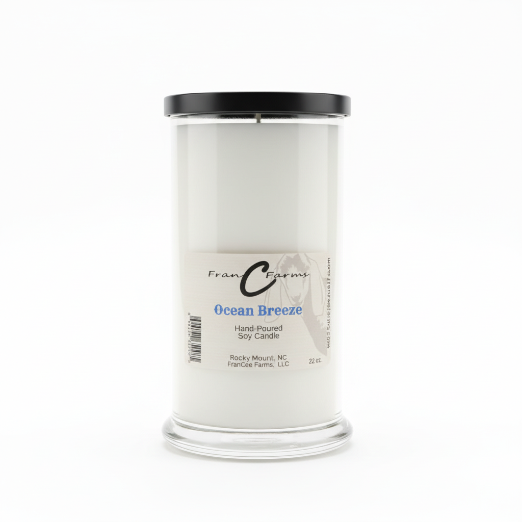 Ocean Breeze Soy Candle - 22 oz. Status Jar, hand-poured for a fresh, aquatic fragrance experience.