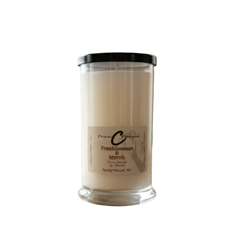 Frankinscense & Myrrh Soy Candle - 22 oz. Status Jar with rich, aromatic fragrance.