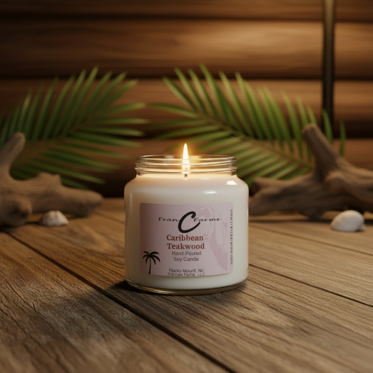 FRAN C FARMS Caribbean Teakwood soy candle