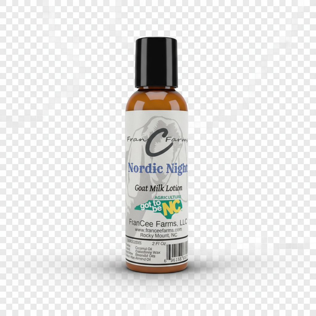 Nordic Night Goat Milk Lotion bottle with natural ingredients and fresh scent.