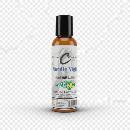 Nordic Night Goat Milk Lotion bottle with natural ingredients and fresh scent.
