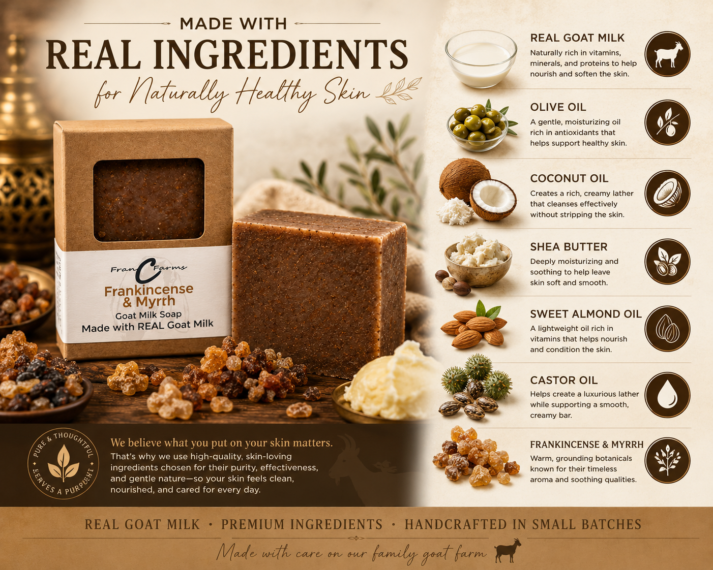 Frankincense & Myrrh Goat Milk Soap - Made with REAL Goat Milk