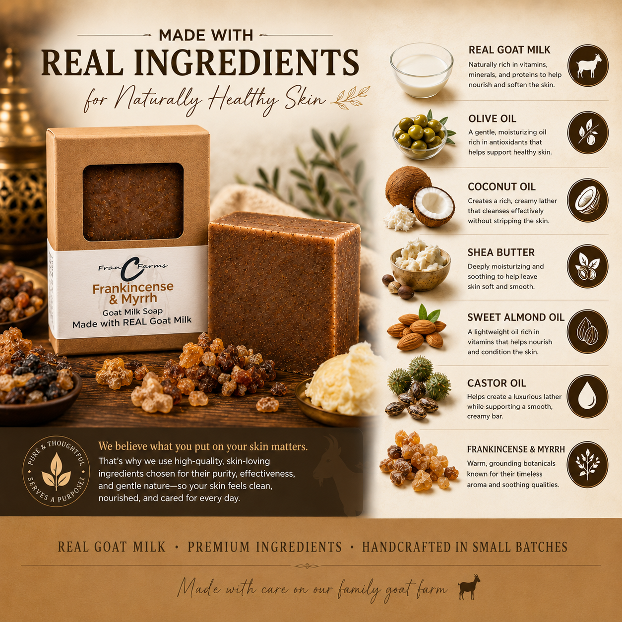 Frankincense & Myrrh Goat Milk Soap - Made with REAL Goat Milk