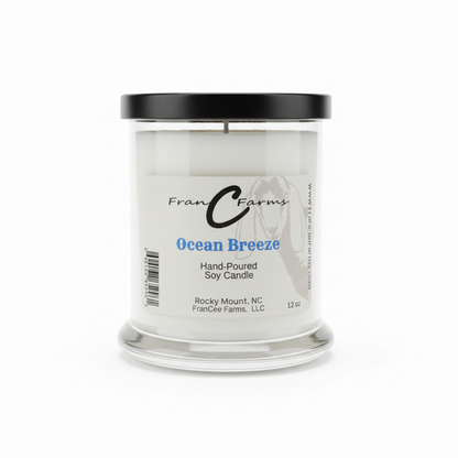 Ocean Breeze Soy Candle - 12 oz. Status Jar, hand-poured fragrance candle from FranCee Farms.