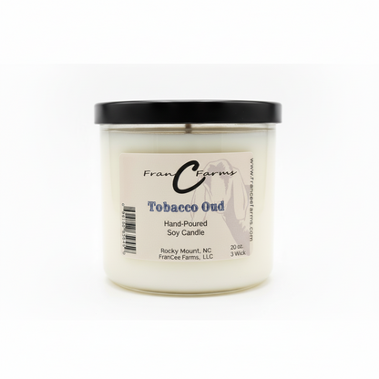 Tobacco Oud Soy Candle - 20 oz. 3 Wick, hand-poured by FranCee Farms.