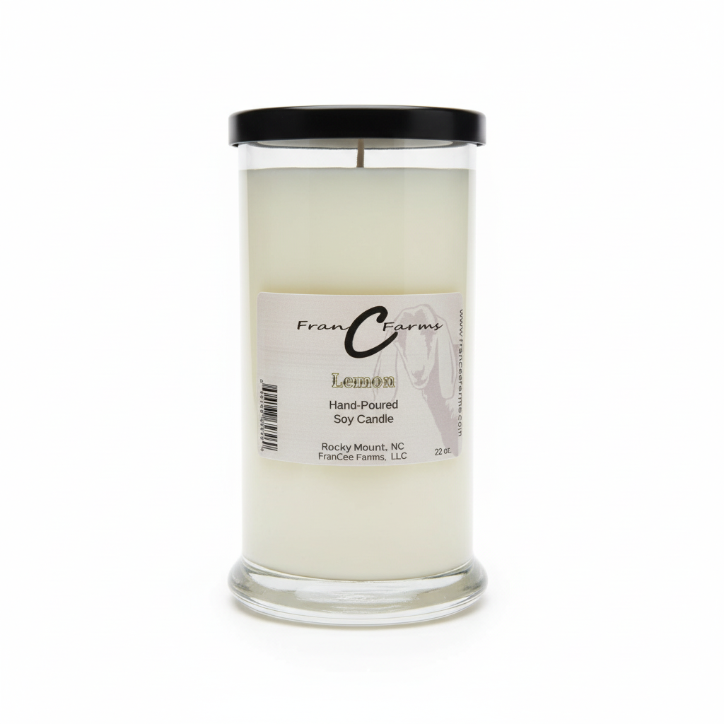 Lemon Soy Candle - 22 oz. Status Jar, hand-poured, fresh lemon scent for a clean burning experience.
