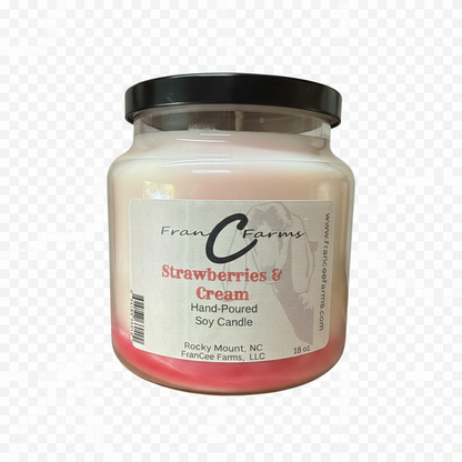 Strawberries & Cream Soy Candle - 18 oz. Apothecary jar, hand-poured candle from Franc Farms.