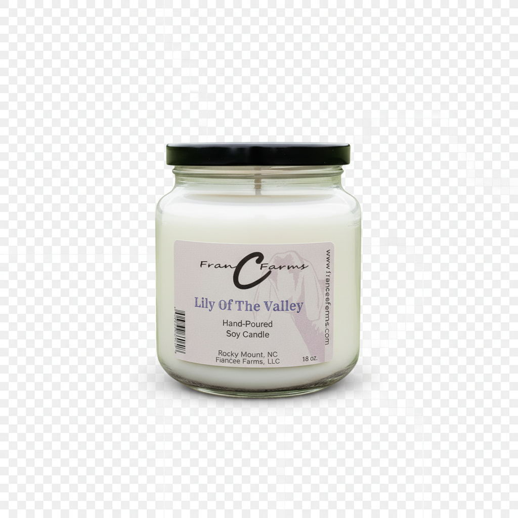 Lily of the Valley Soy Candle - 18 oz. Apothecary Jar, hand-poured with floral fragrance from FranC Farms.
