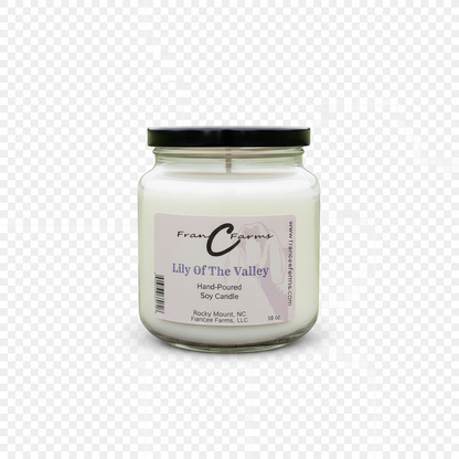 Lily of the Valley Soy Candle - 18 oz. Apothecary Jar, hand-poured with floral fragrance from FranC Farms.