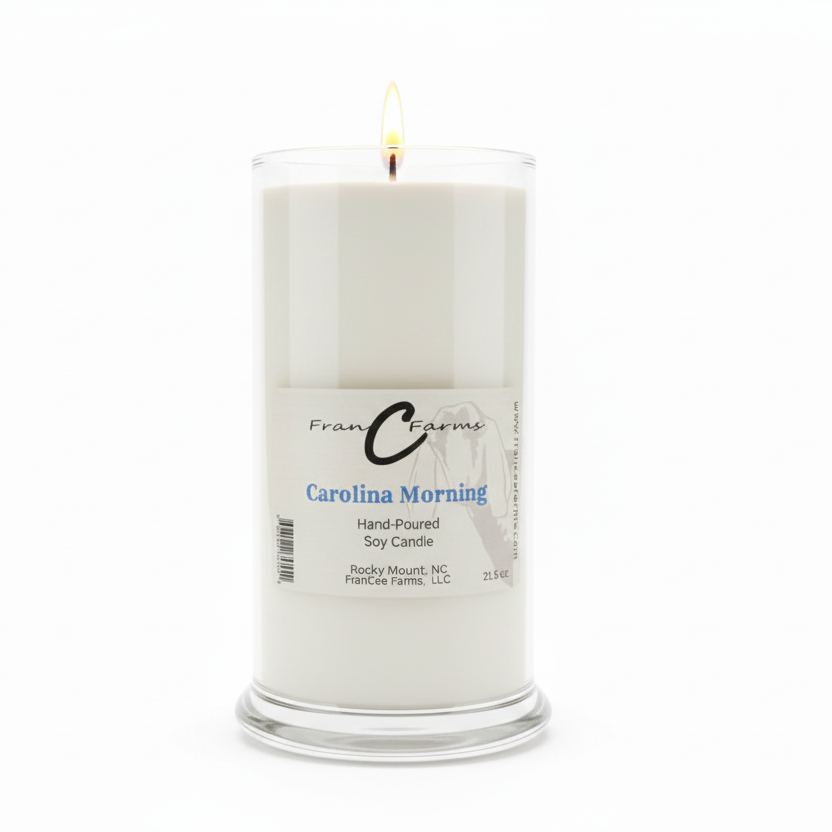 Carolina Morning soy candle in a clear jar, hand-poured, designed to evoke fresh Carolina mornings.