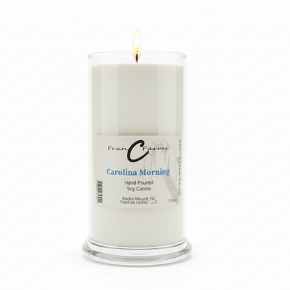 Carolina Morning soy candle in a clear jar, hand-poured, designed to evoke fresh Carolina mornings.