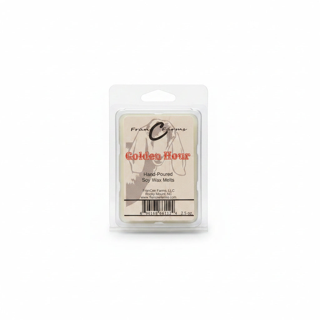 Golden Hour Soy Wax Melts package featuring hand-poured soy wax melts for a fragrant home.