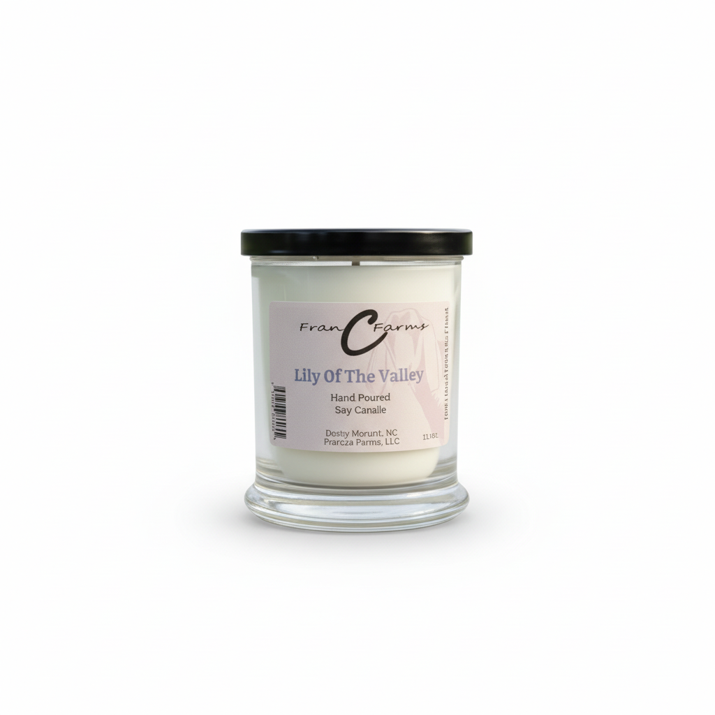 Lily of the Valley Soy Candle - 12 oz. status jar with floral fragrance, hand poured, elegant design.