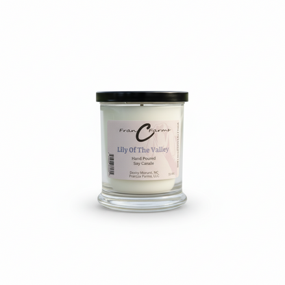 Lily of the Valley Soy Candle - 12 oz. status jar with floral fragrance, hand poured, elegant design.
