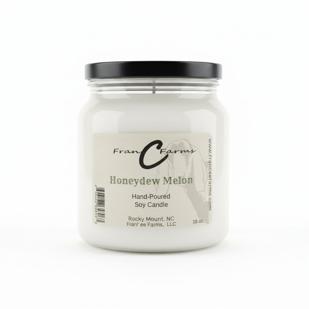 Honeydew Melon Soy Candle - 18 oz. Apothecary Jar from FranC Farms, hand-poured for a delightful scent.