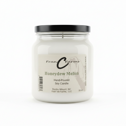 Honeydew Melon Soy Candle - 18 oz. Apothecary Jar from FranC Farms, hand-poured for a delightful scent.