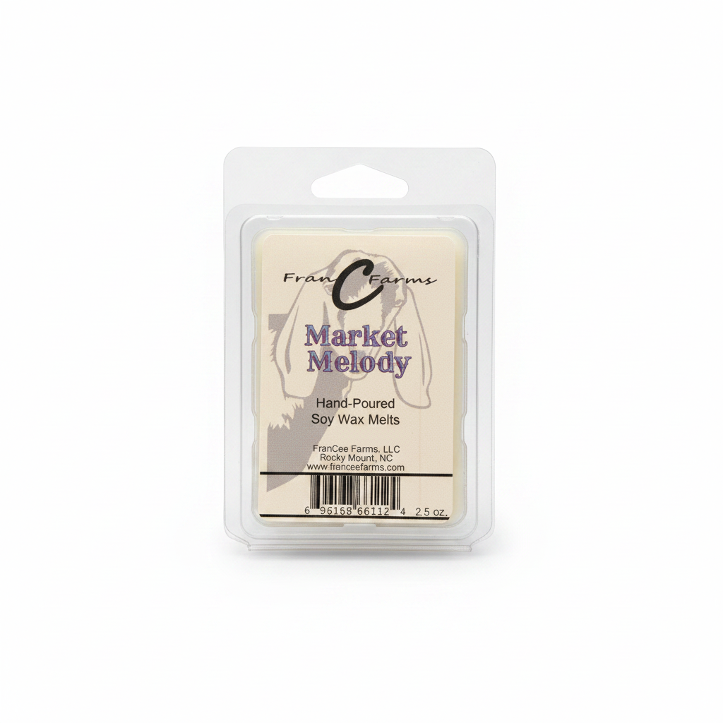 Market Melody soy wax melts packaging - hand-poured, aromatic wax melts inspired by vibrant Moroccan spices.
