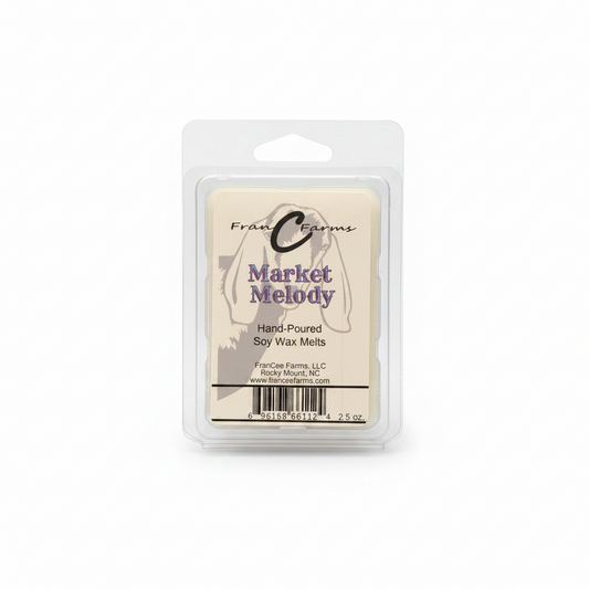 Market Melody soy wax melts packaging - hand-poured, aromatic wax melts inspired by vibrant Moroccan spices.