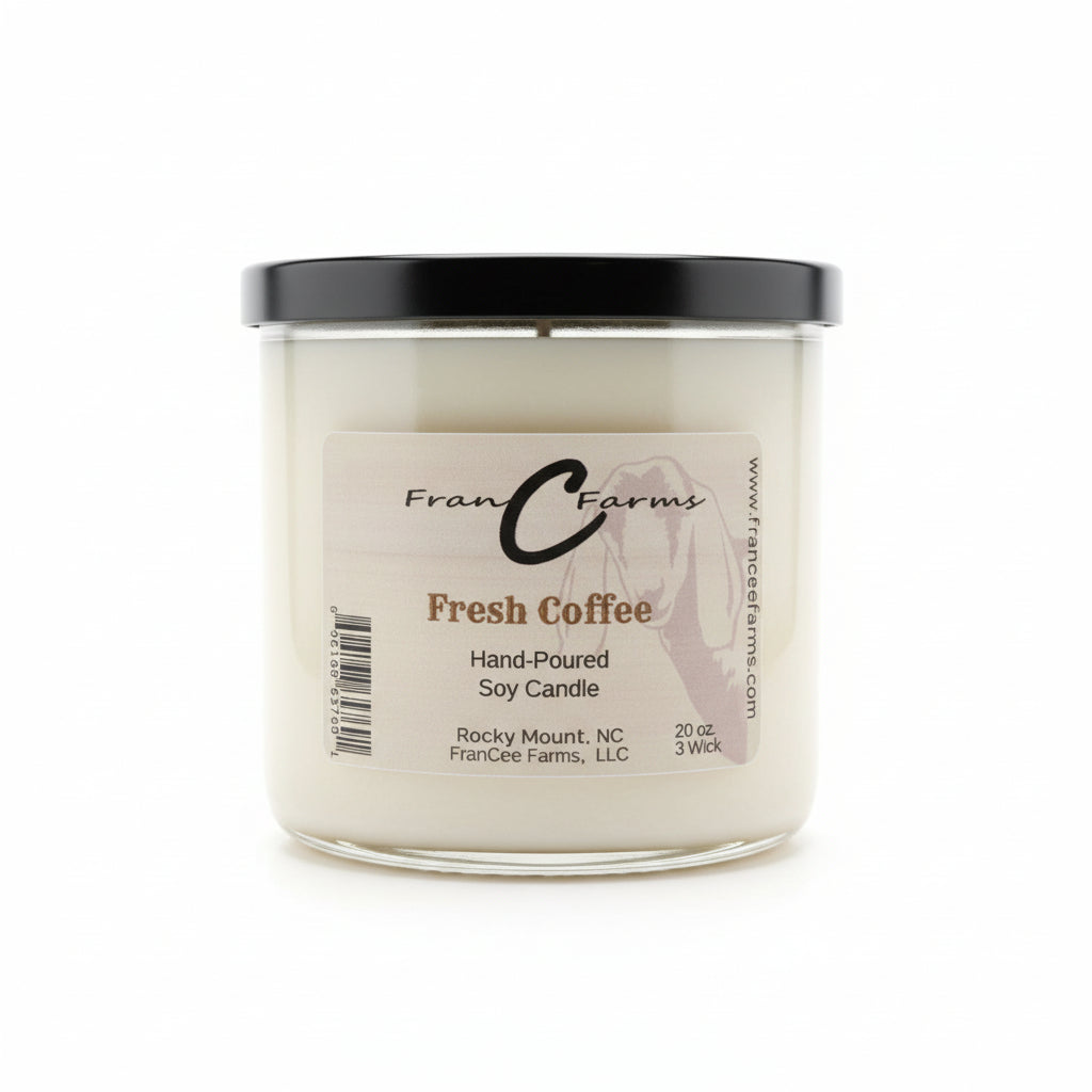 Fresh Coffee Soy Candle - 20 oz. 3 Wick, hand-poured candle with coffee scent from FranC Farms.