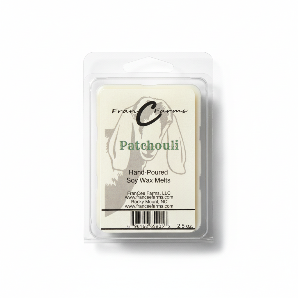 Patchouli Soy Wax Melts from FranCee Farms, hand-poured, 100% soy wax, long lasting fragrance.