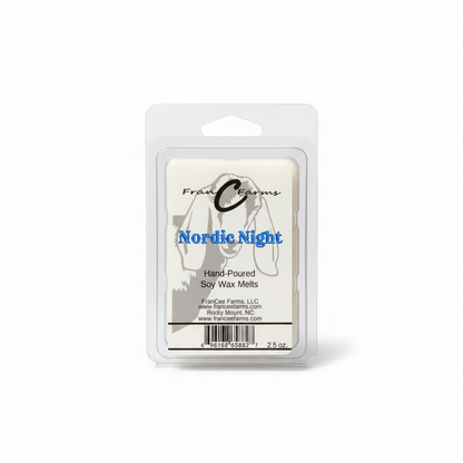 Nordic Night Soy Wax Melts packaging showing hand-poured wax melts with a winter-themed label.
