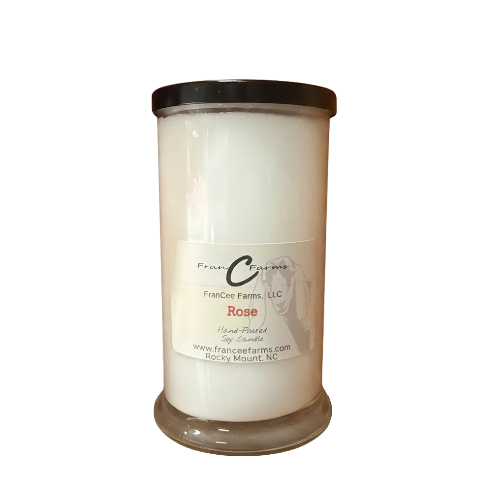 Rose Petal Soy Candle - 22 oz. Status Jar from FranCee Farms, modern floral aroma and romantic ambiance.