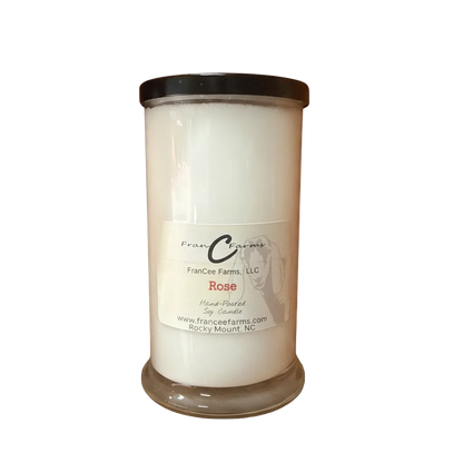 Rose Petal Soy Candle - 22 oz. Status Jar from FranCee Farms, modern floral aroma and romantic ambiance.
