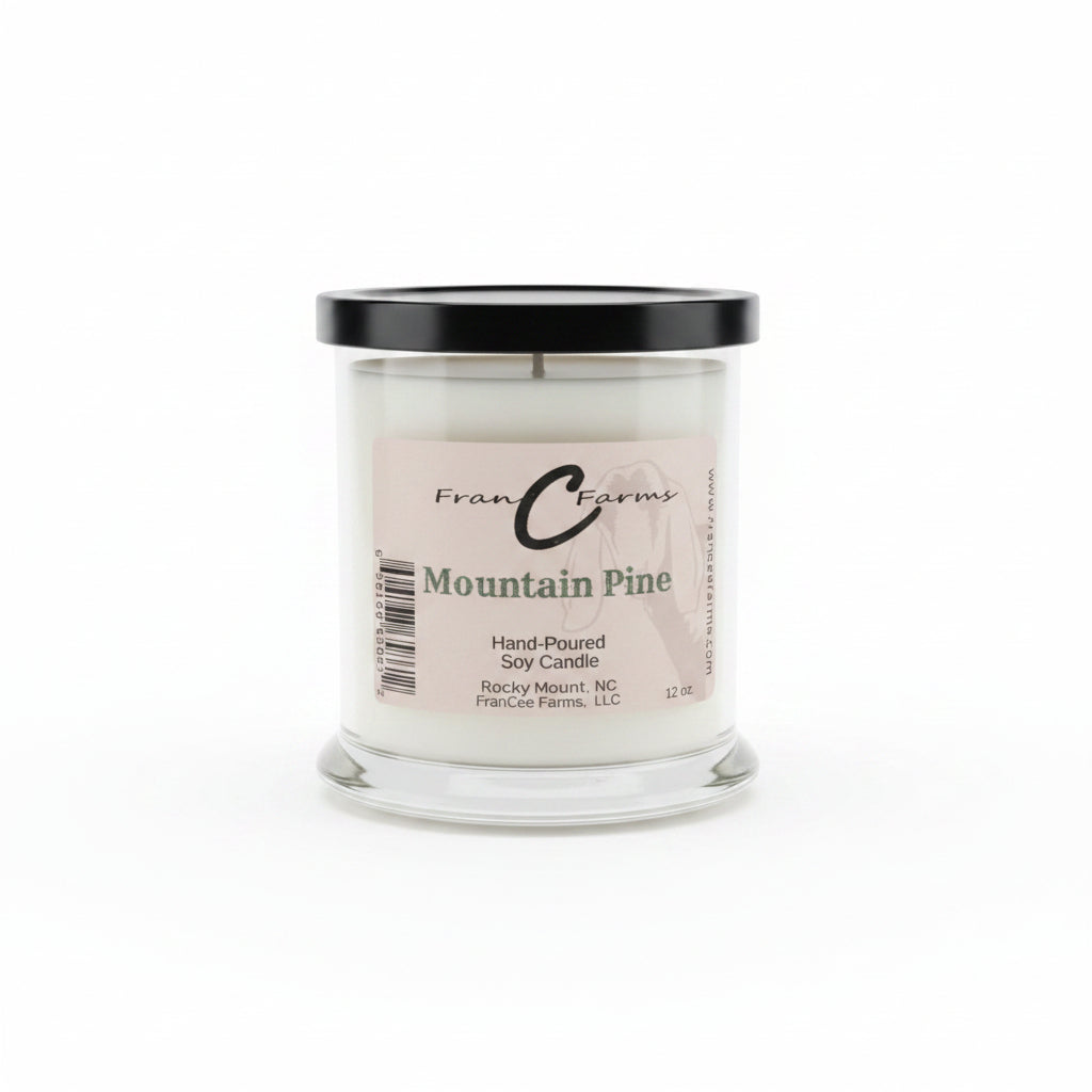 Mountain Pine Soy Candle - 12 oz. Status Jar, hand-poured with fresh, crisp winter fragrance.