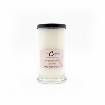 Tobacco Oud Soy Candle - 22 oz. Status Jar, elegant fragrance from FranCee Farms.