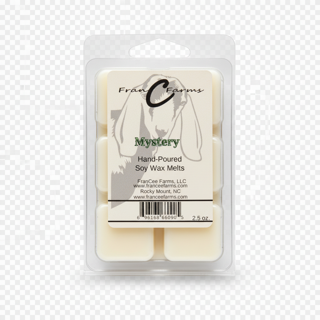 Mystery Soy Wax Melts in hand-poured packaging, featuring assorted scents for a unique fragrance experience.