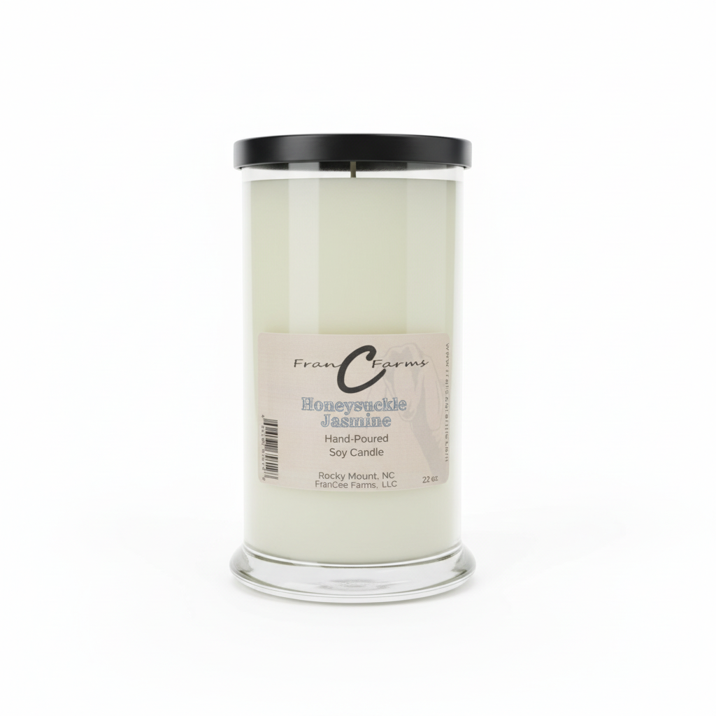 Honeysuckle Jasmine Soy Candle - 22 oz. Status Jar featuring a natural floral aroma.