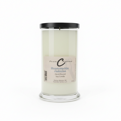 Honeysuckle Jasmine Soy Candle - 22 oz. Status Jar featuring a natural floral aroma.