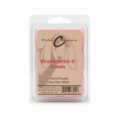 Strawberries & Cream Soy Wax Melts in packaging from FranCee Farms, hand-poured for a fresh summer scent.