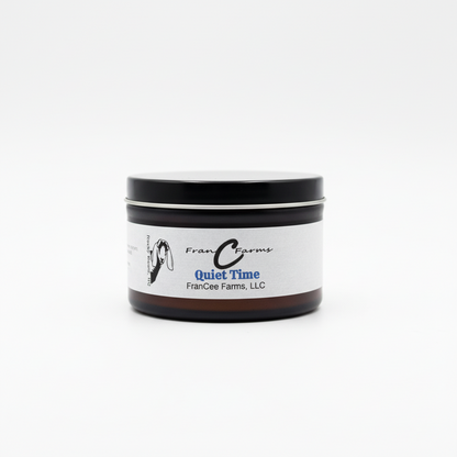 Quiet Time Soy Candle - 8 oz. tin from FranCee Farms, perfect for creating a relaxing atmosphere.