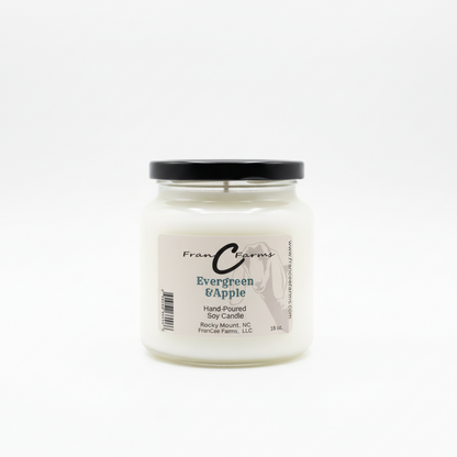 Evergreen & Apple Soy Candle - 18 oz. Apothecary jar, perfect for a fresh seasonal ambiance.