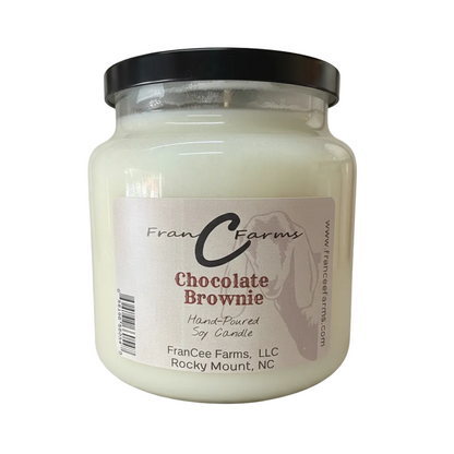 Chocolate Brownie Soy Candle in an apothecary jar, hand-poured and filled with rich chocolate fragrance.