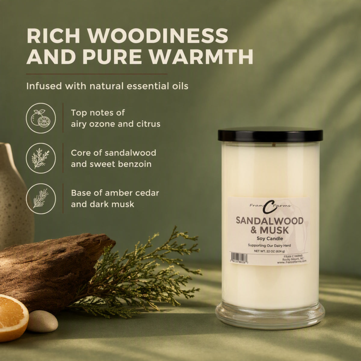 Sandalwood & Musk Soy Candle - 22 oz. Status Jar