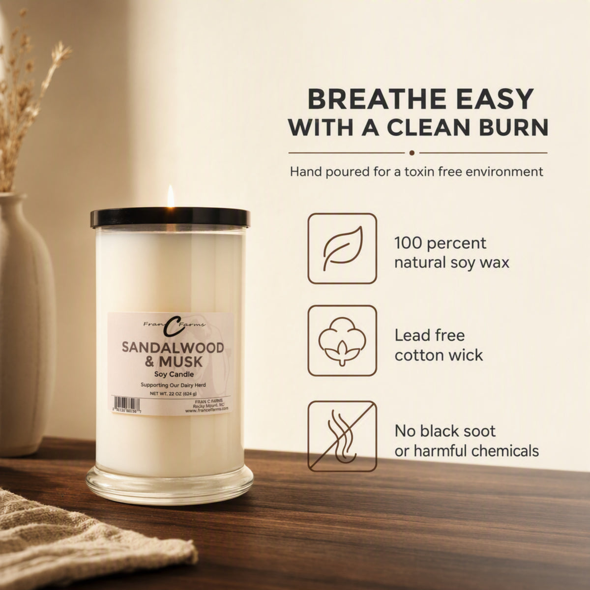 Sandalwood & Musk Soy Candle - 22 oz. Status Jar
