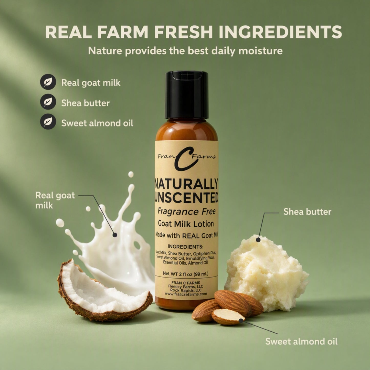 Naturally Unscented Goat Milk Lotion | FRAN C FARMS
