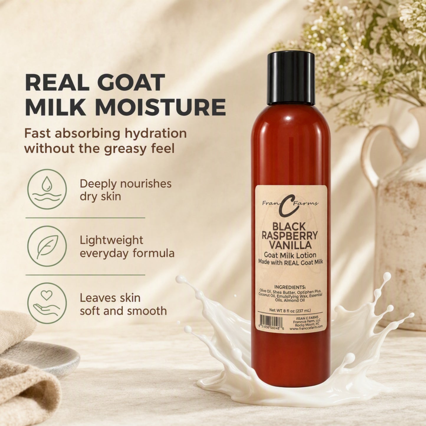 Black Raspberry Vanilla Goat Milk Lotion - Made With REAL Goat Milk